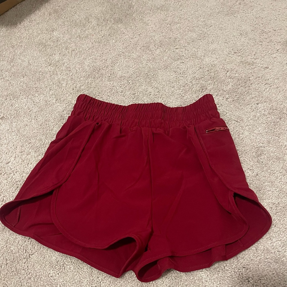 Lalala red gym shorts with built in underwear & side zipper; size small
